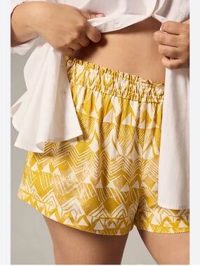 Anthropologie Yellow & White Geometric Elastic-Waist Shorts